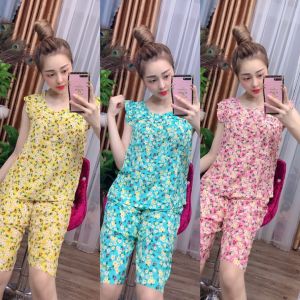 Bộ lanh mặc nhà  đồ bộ tole nữ  quần lửng tay cánh tiên  họa tiết hoa nhí [CÓ SIZE] giao hoa ngẫu nhiên - TL09