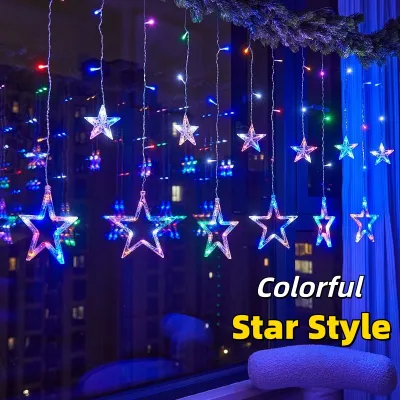 Fairy Lights Solar Waterproof With Plug String Lights Outdoor Led Star Moon Curtain Light 8 Modes 3.5M 108 Light For Bedroom Ceiling Backdrop Wedding Party Camping Christmas Halloween Holiday Atmosphere Decoration Light