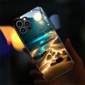 Magic Moon Night Pattern Sound Control LED Flash Cases Luminous Glass Cover For iPhone Air 17 16 15 14 13 12 11 Pro Max Plus