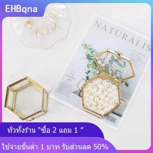 [COD] EHBqna KITCHEN กล่องใส่แหวนหกเหลี่ยมปลายสูงสีทองและเครื่องประดับกล่องเก็บเครื่องประดับแก้วสีทองหรูหราและย้อนยุค