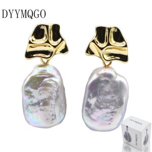 Fashion Baroque Pearl Earrings Rectangular White Natural Freshwater Pearl Dangling Earrings Bohemian Style Jewelry