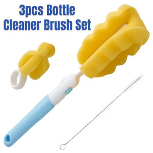 3pcs Baby Bottle Cleaner Brush Set includes Baby Bottle Brush Cleaner Nipple Brush & Straw Cleaning Brush Non-Slip Grip Handle