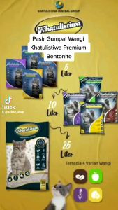 Pasir Kucing Gumpal Wangi 5 Liter KHATULISTIWA Free Kalung Lucu