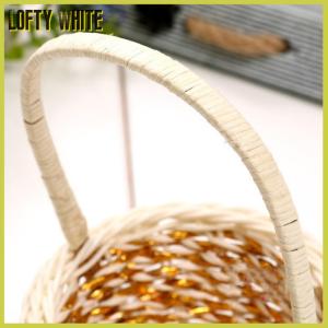 Lofty White ตะกร้าสานใส่ดอกไม้ตะกร้ามือถือ1ชิ้นตะกร้าสำหรับงานเลี้ยงงานแต่งงาน
