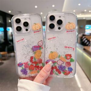 Floating Fruits Icons Quicksand Case for iPhone 16 15 14 Pro Max Clear Hard Clear Cover Liquid Sand Coque Protective Phone Shell
