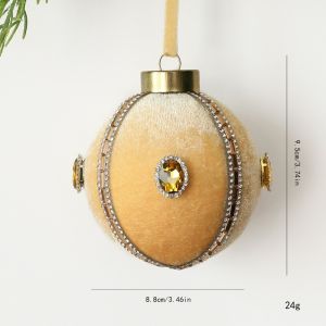ERMENLED Plastic Christmas Tree Ornaments 8cm Flocked Velvet Hanging Ball Ornaments Exquisite Rhinestone Embellished Christmas Decorative Ball Xmas Holiday Decoration