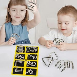 Bộ 8 Móc Khóa Giải Đố Kim Loại Thông Minh Cho Bé – Đồ Chơi Rèn Tư Duy Logic IQ Puzzle Trí Tuệ 8 Món