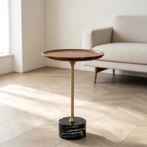FFBH Nordic Coffee Tables Luxury Bedroom Side Table Ornament Minimalist Marble Solid Wood Sofa Side Table Living Room Furniture Decor R6P8Q