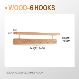 Solid Wooden Hanging Hooks Shelf No Drilling Wall Mounted Hangers Bathroom Storage Hook Logs Antique Color Row Holder