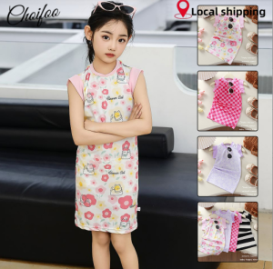 ChoiFoo Choifoo กระโปรงพิมพ์ลายดอกไม้แขนกุดน่ารักสำหรับเด็กผู้หญิงชุดเดรสเด็กหญิงใหม่เสื้อผ้าเด็กสไตล์เกาหลีระบายอากาศได้ดีชุดเดรสยาวเนื้อบางนุ่มใส่สบายผิวเป็นมิตรกับผิว