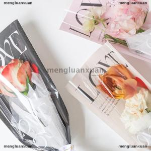 mengluanxuan 20pcs รักโปร่งใสกุหลาบบรรจุภัณฑ์ถุงดอกไม้ช่อพลาสติกช่อเดียวห่อกระดาษหนึ่งตรงถุงดอกไม้บรรจุภัณฑ์