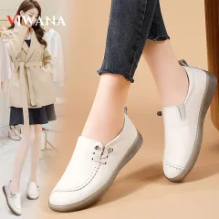 VIWANA White Flat Shoes For Women Korean Style Slip On Casual Shoes Fashion  Comfy Soft Sole Black Loafers Ladies Shoes 2022 New Design Women Shoes