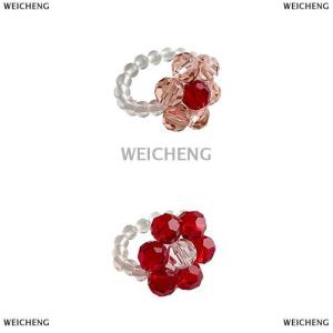 [COD] WEICHENG Vintage Beaded Flower Elastic Rings Rice Beads Handmade Woven Flower Rings For Women Bohemian Jewelry Girls Party Gifts