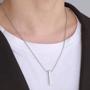 KALUNG TITANIUM RANTAI BULAT LIONTIN BALOK SIMPLE DAN KEREN RANTAI TITANIUM PRIA TERBARU