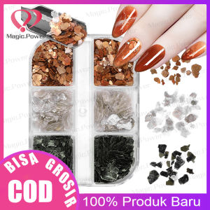 DIY kuku dekorasi 6 Grid / Box 3D Alat Manikur Payet Dekorasi Serpihan Serpihan Seni Serpihan Kerang Abalone Aksen Glitter Sequins Untuk Dekorasi Nail Art