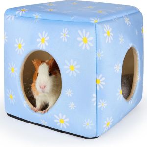 WAPKTY Washable Guinea Pig Hideout with Cushion Large Size Chinchilla Hamster House Cozy Breathable Small Pet Bed Rabbit