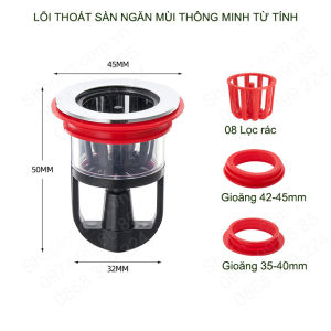 Lõi ngăn mùi thoát sàn chắn rác từ tính thông minh S8P một chiều bằng nhựa ABS kèm 8 giỏ lọc rác