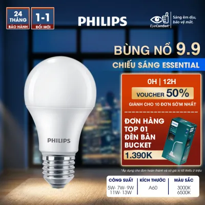 Bóng đèn Philips LED tiết kiệm điện Essential E27 5W 7W 9W 11W 13W (vàng trắng) (01 bóng)