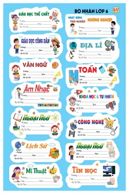 Combo 70 Nhãn Tem Môn Học Lớp 6- 7- 8- 9 ( 70 Nhãn )