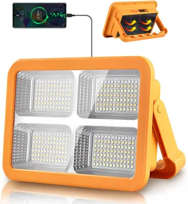 100W 10000 LM 336 LED Rechargeable Battery Solar Work Light Portable Stepless Brightness Emergency IP66 Waterproof 4 Light Modes for Power Failure Camping Fishing Car Repair Job Site
