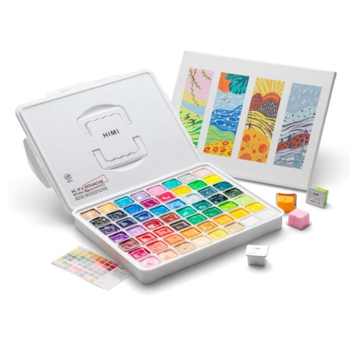 Bộ Màu Gouache HIMI Dạng Thạch 56 Màu x 30ml - Gouache Jelly Cup Chính Hãng (TẶNG GIẤY VẼ)