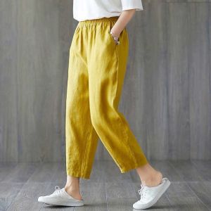 Ginza6 Plus over size Cotton and Linen Casual Pants Womens Trousers Korean Loose Harem Garterized Pants 9902