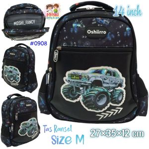 Tas Ransel Motif Mobil Hitam ukuran SD kelas 1 sampai kelas 3 / Tas Sekolah Anak Motif Black Car / Bakcpack School Boy / Tas Gendong Anak Motif Mobil