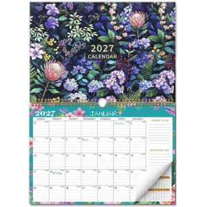 DUY26 Spacious 2027 English Wall Calendar Large Size Monthly Layout Coil Calendar Creative Thick Paper Monthly Planner Calendar Home