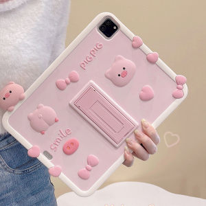 CrashStar 3D Cute Pink Pig Soft Silicone Shockproof Tablet Case With Stand For iPad Mini 6 5 1 2 iPad 9.7 5th 6th Air 3 4 5 Air 13 inch iPad 11 2025 10.2 7 8 9 10 Gen iPad Pro 11 12.9 inch 2018 2022 2021 2020 Cartoon iPad Casing Cover With Floding Holder