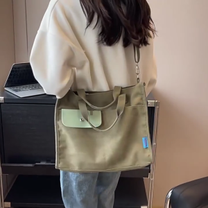 กระเป๋าผ้าใบสำหรับกระเป๋าถือสตรีกระเป๋าสะพายไหล่กระเป๋าหิ้วทรงสี่เหลี่ยมความจุขนาดใหญ่กระเป๋านักช้อปกระเป๋าสะพายข้างของผู้หญิงแบบลำลอง