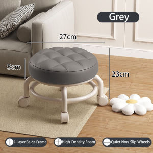 Swivel Low Stool with Wheel Children Small Chair Round Stool with Sofa Cushion Foot Pulley Moving