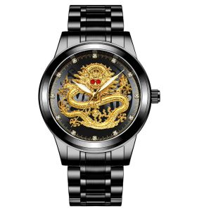 Jam Tangan Pria Kasual Motif Naga Emas 3D Original Premium Asli Tahan Air Stainless Steel Anti Karat Anti Luntur Luminous bercahaya Kaca Tebal Tahan Gores Aksesoris Arloji Mens Watches New Model Terbaru Quartz Analog Bisnis Pria Bergaya Keren -JP21