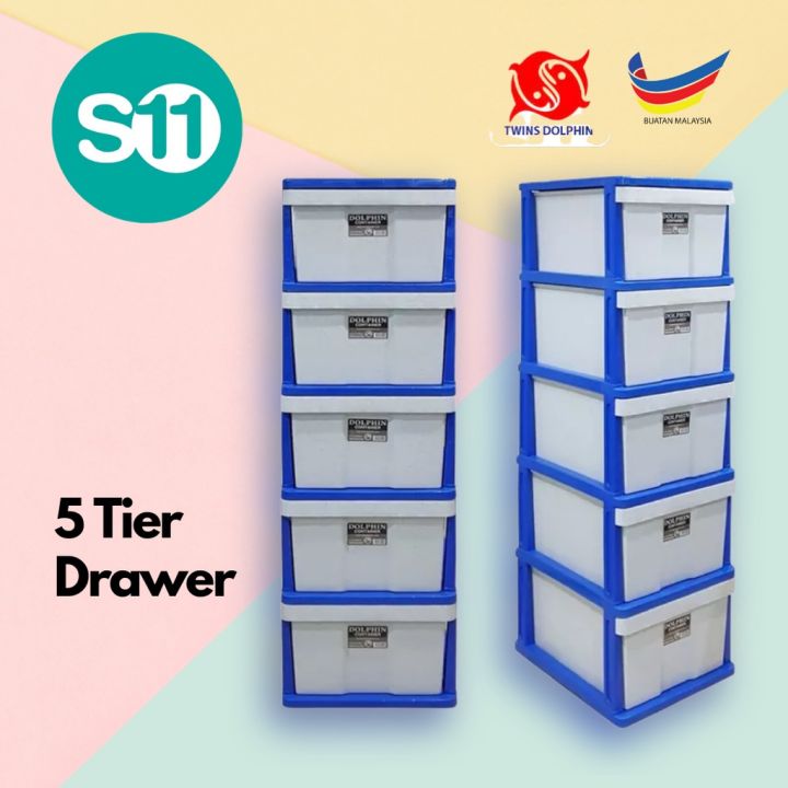 DOLPHIN Drawer 5 Tier Plastic Drawer Storage Clothes Almari