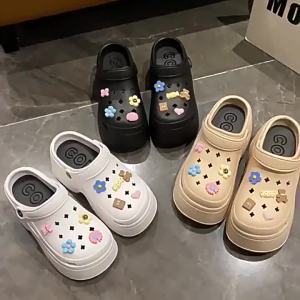 [Free Shipping] Sesame Street Accessories WomenS Summer High-Heeled Clogs Fashionable For Outdoor Wear DIY Possible Korean Beach Dad Shoes