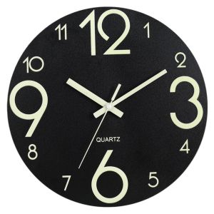 NCNC 12 Inch Luminous Wall Clock Fashion Wood Quartz Wall Clock Silent Battery Operated Digital Clock Bedroom