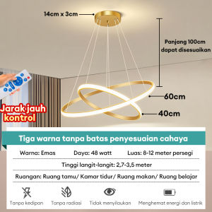 【Garansi 30 tahun】lampu plafon 3 rings LED 3 warna ceiling sederhana ruang makan ruang tamu chandelier minimalis remote contro penyesuaian emas hitam meja kamar tidur hotel vila modern lampu hias void tangga lampu gantung