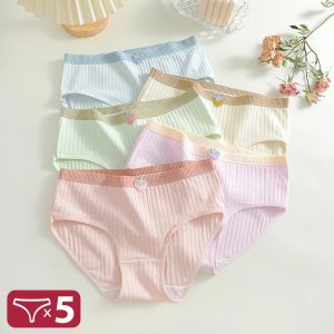 FINETOO 5pcs/set Cotton Seamless Panty for Women Breathable and Comfortable Underwear Set Antibacterial Brief