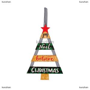 [COD] kunzhan Wooden Sign Christmas Sign Wall Hanging Christmas Tree Wall Art Colourful Wall Decoration Christmas Tree Decoration