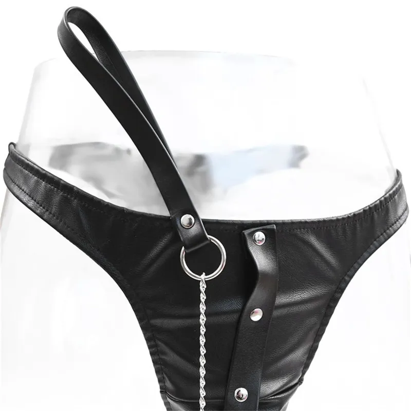 Fetish Men Sexy Sissy Panties With Leash Pvc Leather Gay Sex