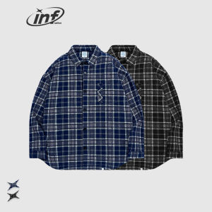 INFLATION Brand reflective plaid shirt jacket 2023 autumn new heavy high street brushed plaid shirt men