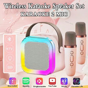 Speaker Bluetooth + 2 Mic | Speaker Karaoke Mini Portable with MIC Bluetooth MP3 Player Full Bass Wireless