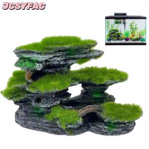 JCSYFAC Hồ cá xem núi đá hồ cá xem đá rêu hồ cá NƠI ẨN NÁU chìm nhựa hồ cá trang trí lớn