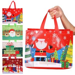 10pcs Christmas Gift Tote Bag / Large Capacity Non-Woven Christmas Storage Bag / Various Cute pattern Boutique Gift Packaging Bag / Navidad New Year Party Decorative Supplies