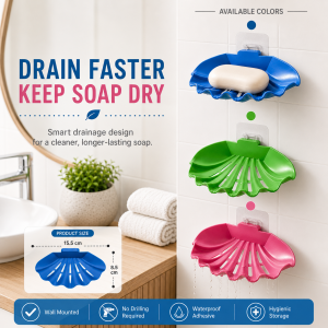 Wall Mounted Leaf Soap Holder Fast Drain Soap Dish Strong Adhesive Waterproof Bathroom Kitchen Organizer