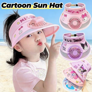 Children Kuromi Cartoon Sun Hat with Fan Summer Travel Casual Wide Brim Sunshade Caps