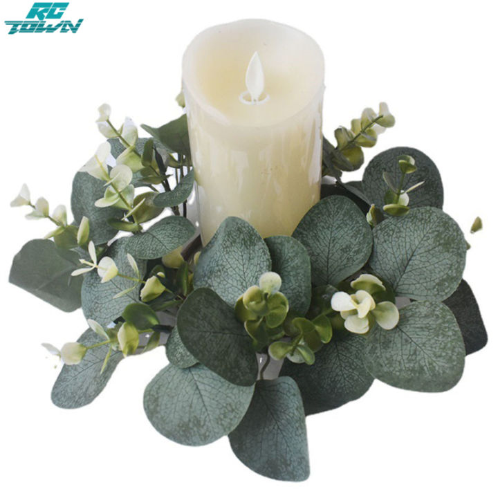 Artificial Eucalyptus Candle Wreaths Lightweight Candle Ring For 