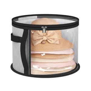 Nonwoven Storage Bucket with Portable Handle Foldable Round Brim Caps Organizer Breathable Hat Container for Travel