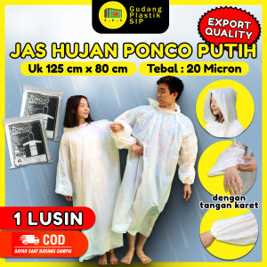 BISA COD 12 PCS Jas Hujan Plastik Ponco Warna PUTIH Export Quality / Tebal & Murah