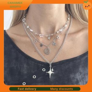 ❣️❣️❣️ Multi Layer Silver Necklace Pentagram Y2K Metal Fashion Jewelry Accessory for Evening Dress Cosplay Style
