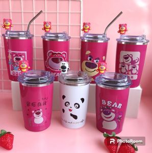 Termos Tumbler LOTSO Strawberry Bear 500ml / Botol Minum Stenlis Mug Cangkir Kopi Tumblr Stainless Steel Beruang
